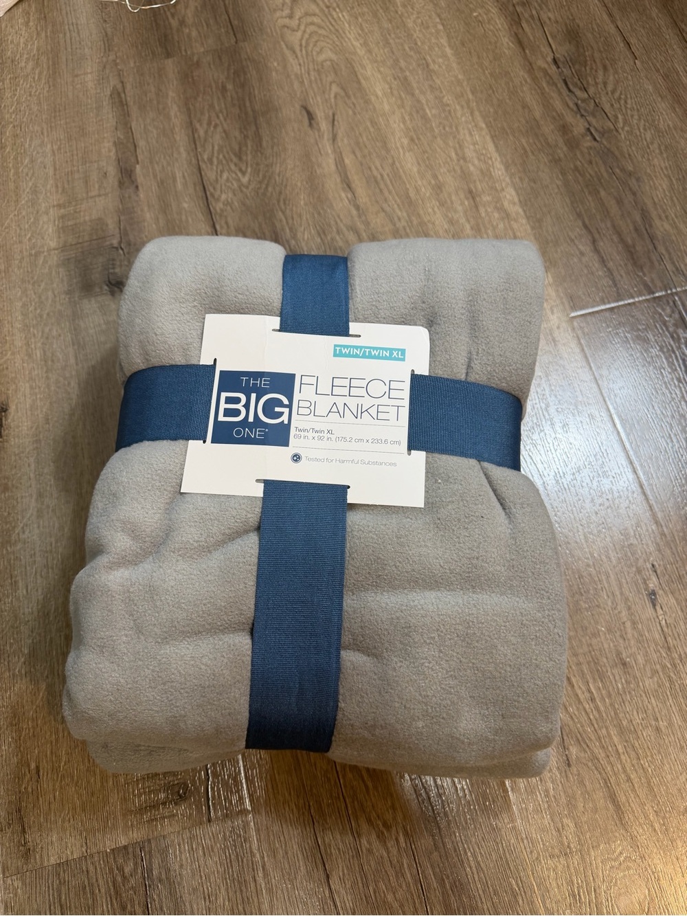 The Big One Light Gray Fleece Blanket with Navy Strap